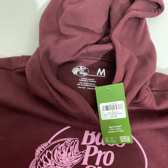 Johnny Morris Bass Pro Shops Maroon Hoodie M Long Sleeve Womens Pullover Frayed - Picture 4 of 7